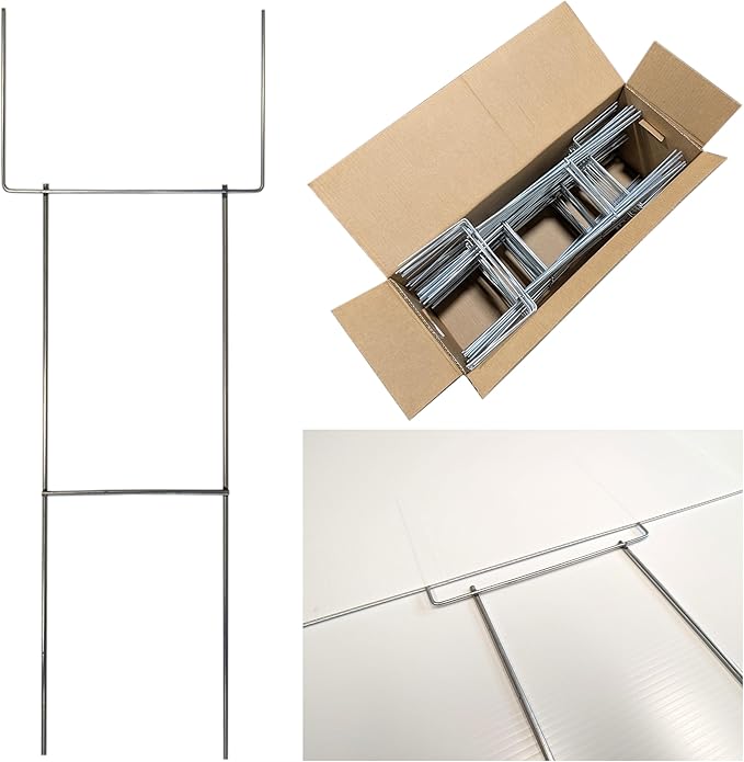 Heavy Duty Yard Sign Stakes, 30 inch Goalpost H Stakes, American Made, Overlap Weld for Maximum Strength, Galvanized Steel (50 Pack)