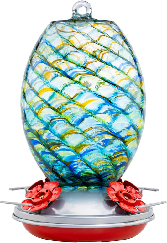 Muse Garden Glass Humming Bird Feeders for Outdoors - 27OZ Blown Glass Hummingbird Feeder - Unique Gift for Mom Women Grandparents, Outdoors Hanging Garden Decor, Ant Moat & Brush, Beach Mermaid