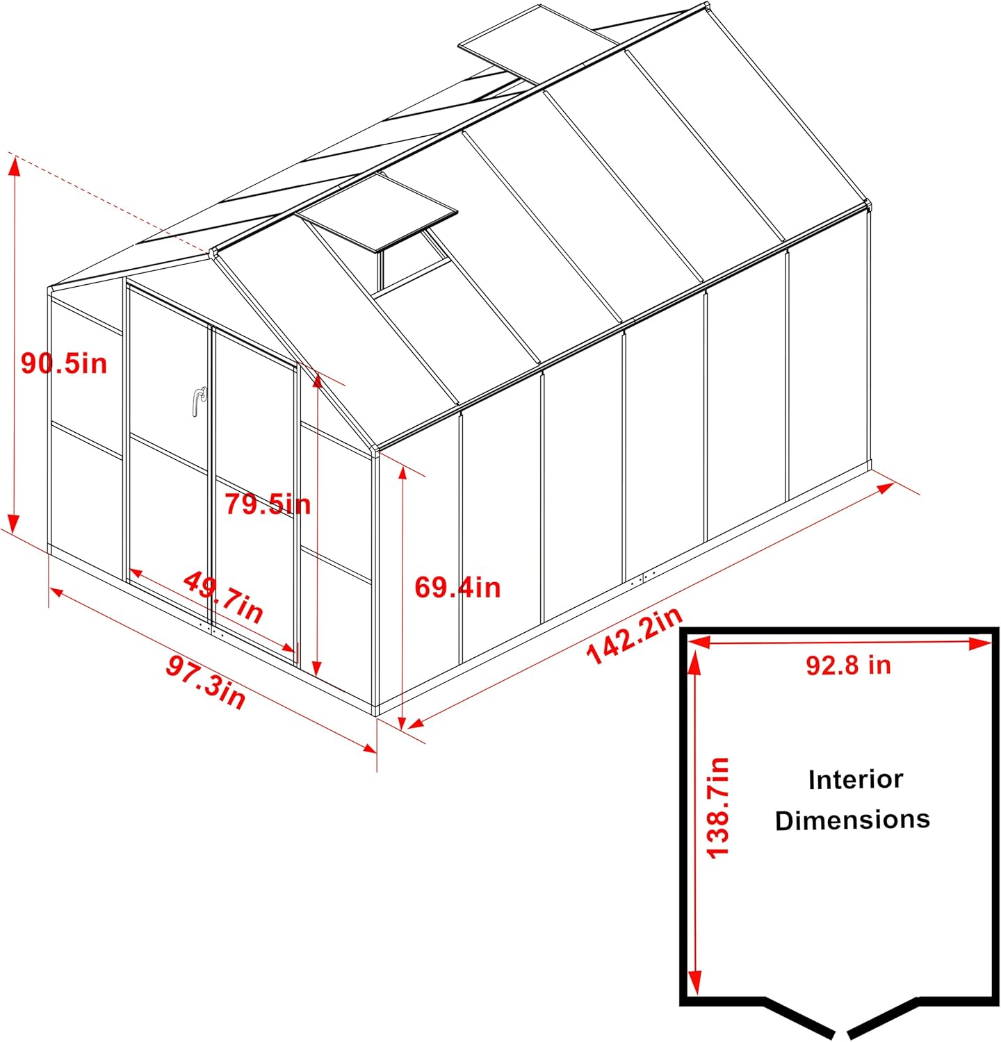 BlueWish 8x12FT Greenhouse for Outdoors, Greenhouses with 2 Adjustable Vents,Aluminum Frame, Heavy Duty Greenhouse Kit with Polycarbonate Panel, Walk-in Green House for Garden, Gray