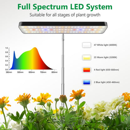 Grow Light, Full Spectrum Desktop Plant Lights for Indoor Growing Seedling 2 Pack, Large Area Lighting LED Grow Lamp with Base, Height Adjustable 26 Inch Black with 6/12/16H Timer