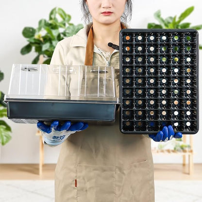 9pack Seed Starter Tray with Tall 5'' Dome-Thick Plastic Deep Cell Large Plant Germination Trays, Heavy Duty Seed Starting Kit, 486 Cells Plant Seedling Tray for Balcony Greenhouse (54 Cells per Tray)