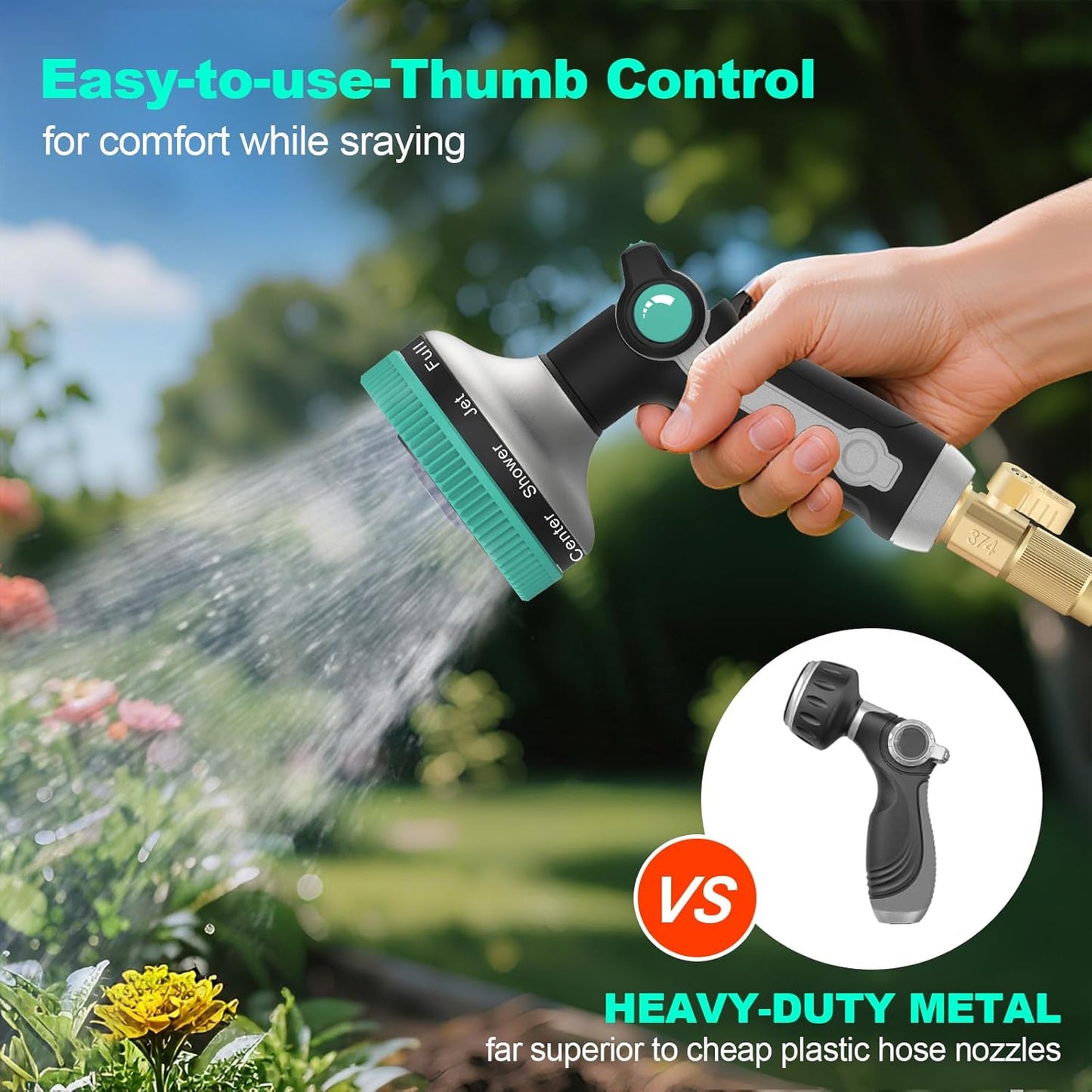 Garden Hose Nozzle | Heavy-Duty Metal Hose Sprayer Nozzle - 9cm/3.5" Ultra-Wide Spray, 8 Adjustable Nozzle Modes, Water Hose Nozzles for Watering, Cleaning, Pets & Car Washing (New Upgraded)