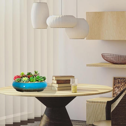 Succulent Pots - 11.5 Inch Ceramic Bonsai Pots with Drainage, Large Shallow Succulent Planters for Indoor Outdoor Plants, Round Glazed Cactus Flower Plant Container Bowl Home Desk Decor(Blue)