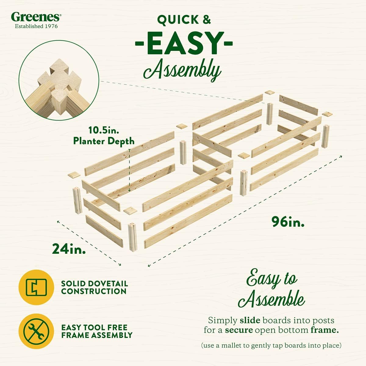 Greenes Fence Original Pine Raised Garden Bed, 2' x 8' x 10.5" - Made in USA with American Pine