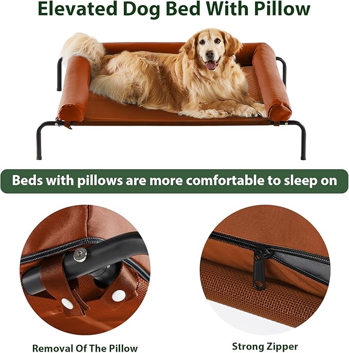 Cooling Elevated Dog Bed for Large Dogs – Waterproof Raised Dog Cot with Slope Headrest, Breathable Teslin Mesh, Durable & Portable Pet Bed for Indoor and Outdoor Use, Grey