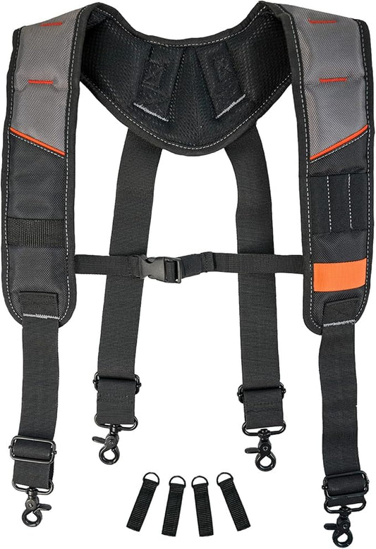 KUNN Tool Belt Suspenders Padded Carpenter Construction Electrician Work Suspender with Attachment Loops for Men,Grey