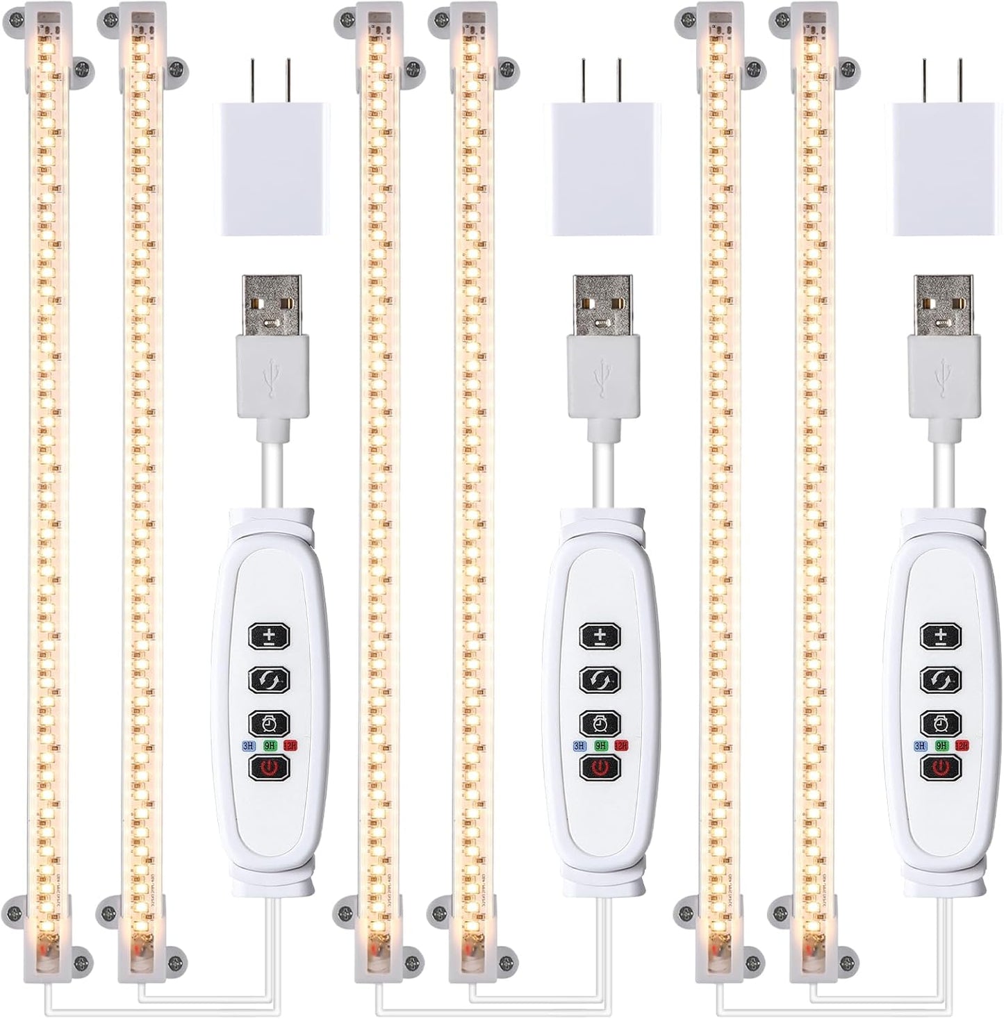13 Inches Strip Growing Lamp for Indoor Plants, 3500K Full Spectrum LED Grow Light Strips with Auto ON/Off, 3/9/12H Timer & 10 Dimmable Levels for Green House Succulent (2 Head×3 Pack)
