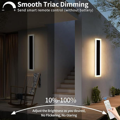 Upgrade Widened 2 Pack 23.6inch Outdoor Wall Sconce, Dimmable Modern LED Wall Light, 3000K-6000K, IP65 Waterproof, Black Wall Mount Lighting for Exterior Home, Porch, Garage with Remote Control