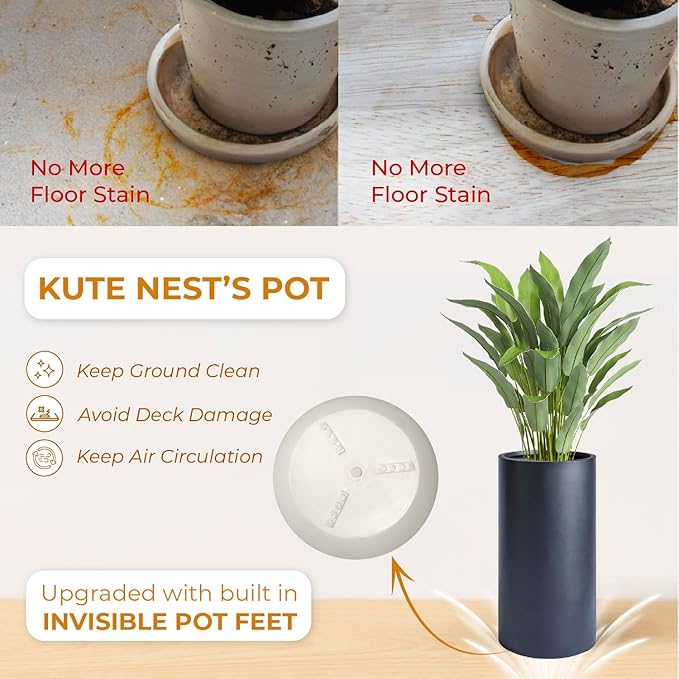 19.5"H x 9.8"D Tubo Fiberstone Cylinder Tall Planter with Drainage Hole, Smooth Finishes, Weather Resistant for Indoor and Outdoor Use, Included 2 Extra Coco Mats (Black, 8.2" Pot Opening)