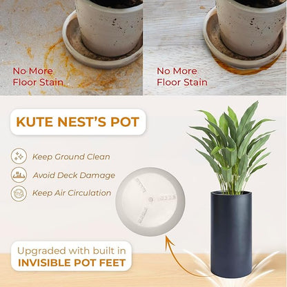 19.5"H x 9.8"D Tubo Fiberstone Cylinder Tall Planter with Drainage Hole, Smooth Finishes, Weather Resistant for Indoor and Outdoor Use, Included 2 Extra Coco Mats (Black, 8.2" Pot Opening)