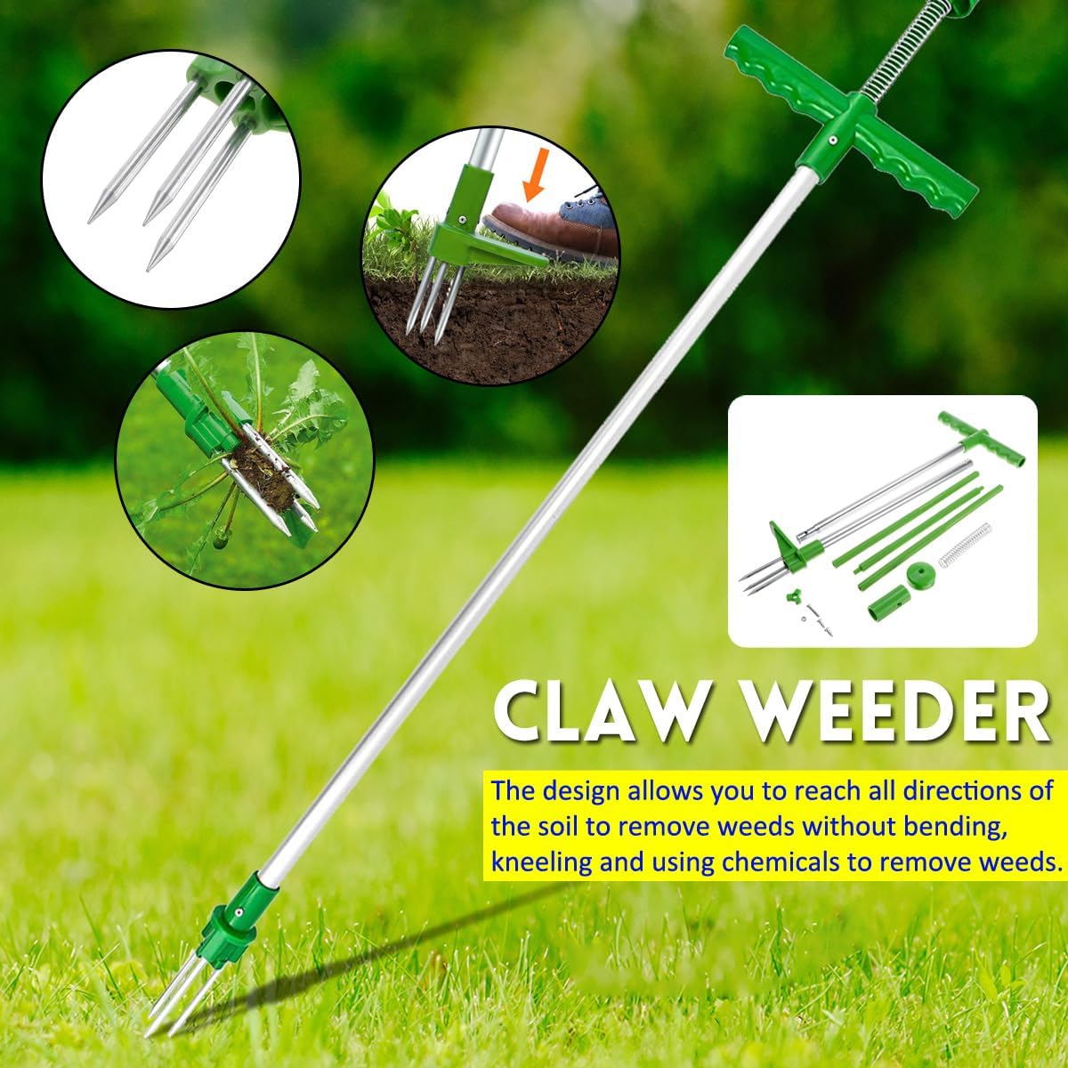 Portable Long Handled Lightweight Claw Weeder Durable Manual Outdoor Stand Up Garden Lawn Weed Puller Root Remover