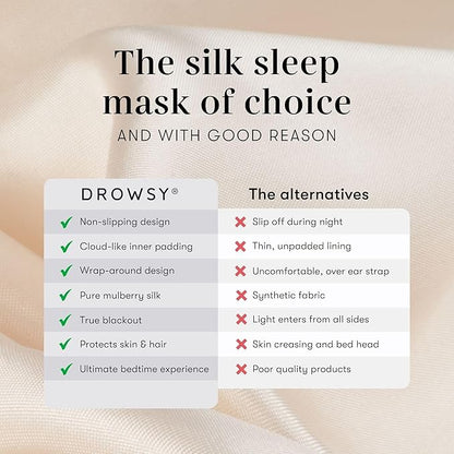DROWSY Silk Sleep Mask - Face-Hugging, Padded Cocoon for Luxury Sleep in Total Darkness - 100% Pure Mulberry Silk (Dusty Gold)