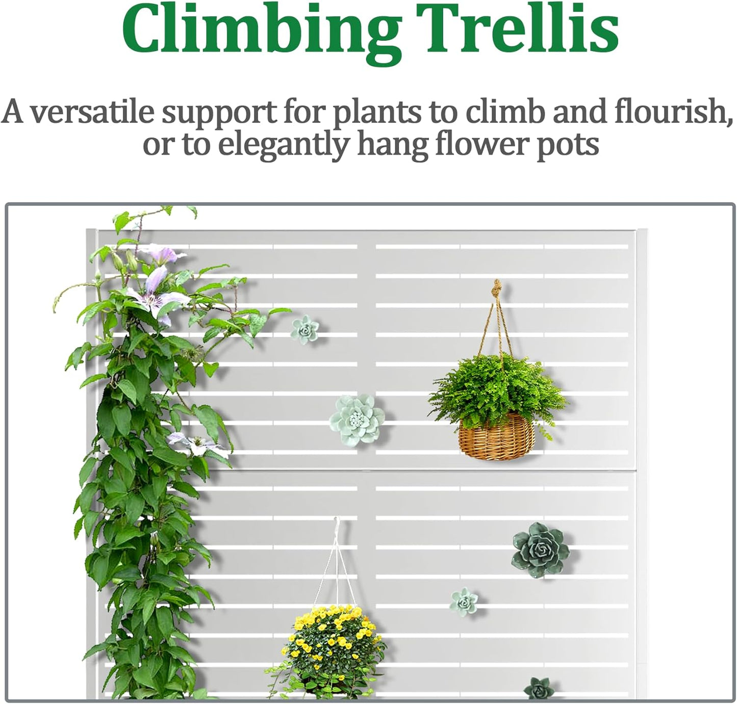 Metal Raised Garden Bed with Trellis, 2 in 1 Trellis with Planter Box & Privacy Screen for Climbing Plants, Vine, Outdoor Standing Flower Beds with Drainage Holes, 47" L x 16" W x 71" H, White