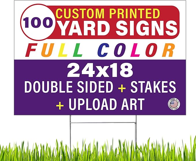 Personalized 18x24" Yard Signs, Double Sided Printing, Metal Stake Included, by Legit Fast Printing (100pk)