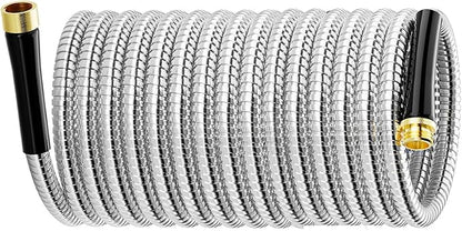 SPECILITE Stainless Steel Garden Water Hose 5 FT, Flexible and Lightweight Pipe, Non-Expandable Heavy Duty Metal Waterhose with Brass Fittings for Reel, Yard, Outdoor, Boat