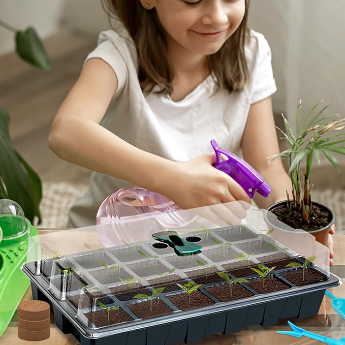 Halatool 2 Pack Seed Starter Trays with 50 Pcs Coco Pellets, Greenhouse Indoor Seed Germination System for Herbs Vegetables Flowers, Seed Starter Kit