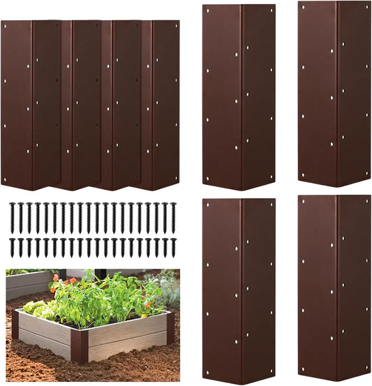 8 Packs Planter Raised Beds Corner Brackets 11 in Metal L Brackets with Screws Brown Angle Corner Bracket Connectors for Plants 11" x 3" x 3" for Wood Flower Box Angle Brace, Brown
