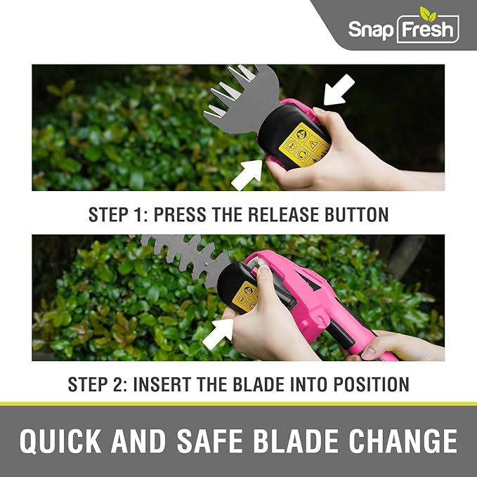 SnapFresh Cordless Grass Shears, 2-in-1 Handheld Hedge Trimmer, 7.2V Electric Grass Trimmer, Lightweight & Portable Hedge Shear with Charger, Shrubbery Trimmer for Garden Yard Lawn(Pink)