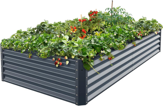 Galvanized Raised Garden Bed Box Planter for Outdoor Plants 17" Extra Tall Raised Garden Beds Outdoor Garden Boxes Outdoor Raised Metal Raised Garden Beds for Vegetables 96"X48"X17", Midnight Grey