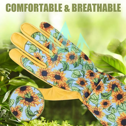 Long Gardening Gloves for Women Thorn Proof,Rose Pruning Cowhide Leather Garden Gloves for Cactus, Rose and Blackberry