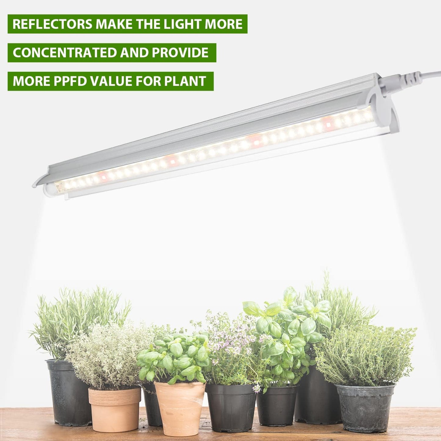 Grow Light T5 1.4Ft (2pcs x 10 Watts),5000k White Full Spectrum LED Lamp Plant Light Strips for Indoor Plant Growing,End-to-End Connectable with V-Shaped Reflector