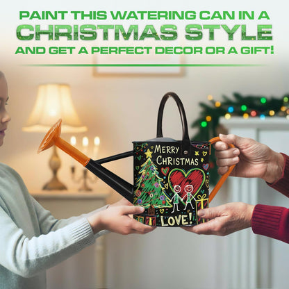 Plexon 1 Gallon Metal Watering Can Outdoor, Flower Plant Gardening Garden Large Watering Can Pot Pitcher, Steel Orange Handles and Removable Spray Spout, Black