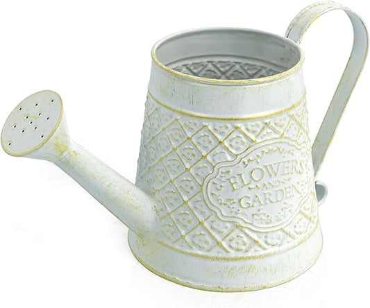 Cute Small Watering Can Indoor Plants Garden Metal Decorative Watering Cans for Outdoor Plants Bonsai Outdoor Garden Flower Decorative (White, 1.5L, 50.7 Oz)