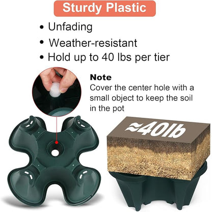 Vertical Planter 5 Tier Stackable Planters Garden Planters Strawberry Herb Flower and Vegetable Planter Indoor Outdoor Gardening Pots with Removable Wheels and Tools 2-Pack