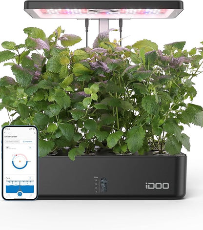 iDOO Hydroponics Growing System Kit 12Pods, Christmas Gifts for Women Mom, Herb Garden Indoor with LED Grow Light for Home, Built-in Fan, Auto-Timer, Adjustable Height Up to 11.3", 12Pods WiFi-Black