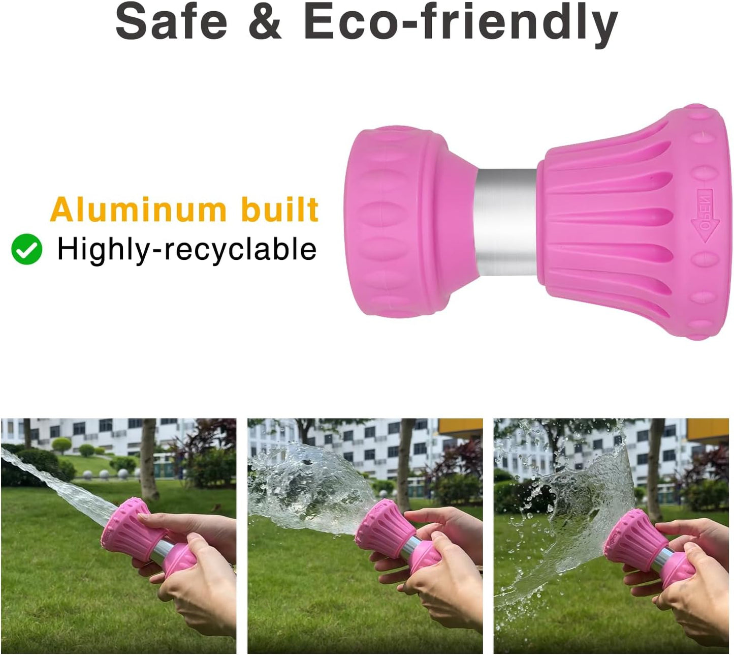 Cyprium Water Hose Nozzle Spray Water Nozzles For Garden Fireman Style Hose Nozzle Outdoor Hose Nozzle Sprayer High Pressure Watertight Connections For Reliable Use In Gardening, Cleaning, Pink