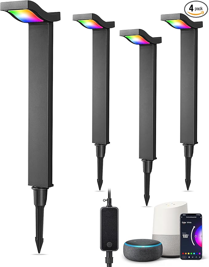 EDISHINE Smart Halloween Landscape Path Lights, RGBW 350LM Plug in LED Pathway Lights, APP Control, Compatible with Alexa & Google, Music Sync, Waterproof Aluminum Outdoor Landscape Lighting for Yard