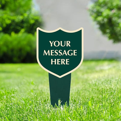SmartSign Custom Designer Yard Stake Sign - Add Your Message, 6"x12", Vintage Shield Shape, 120 mil Aluminum Composite Sign w/Overcoat for Outside, Integrated Ground Stakes, Reflective Option, USA-Made