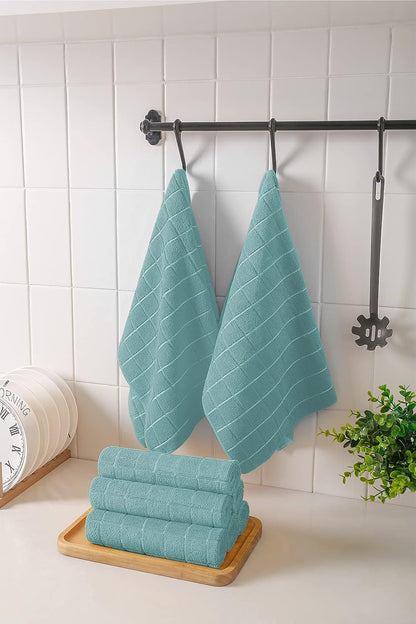 Microfiber Dish Towels - Soft, Super Absorbent and Lint Free Kitchen Towels - 8 Pack (Lattice Designed Lake Blue Colors) - 26 x 18 Inch