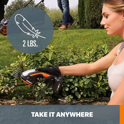 WORX WG801.9 20V 2 in 1 Cordless Hedge Trimmer, 4" Grass Shear & 8" Shrub Trimmer with 2 Blades, Battery & Charger Not Included