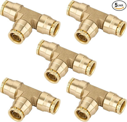 1/2" Quick Push to Connect Fittings Brass Union Tee Shaped Joint DOT Approved 1/2 Inch OD 3 Way Tube Air Line Adapter Air Spring Suspension Kit for Car Truck Trailers and Air Brake System 5pcs