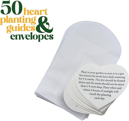 50 Set of Heart Planting Guide with Glassine Envelopes – Perfect for Seed Paper Products, Wedding Favors, and Gift Sets