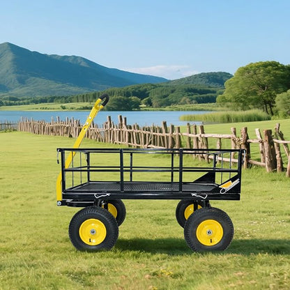 1200 lbs Steel Garden Cart, Heavy Duty Yard Utility Wagon with 10" Pneumatic Tires, Removable Mesh Sides and 180° Rotating Anti-Slip 2-in-1 Convertible Handle