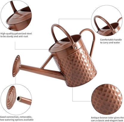 1 Gallon Metal Watering Can for Outdoor Indoor Plants, Copper Colored Watering Can with Removable Spray Spout, Ideal for Garden Watering