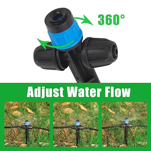 25 Pcs Drip Irrigation Fan Emitter for 1/4" Irrigation Tubing, Adjustable Water Flow Irrigation Spary Dripper with Stake Drip Micro Drip Irrigation Sprayer Emitter for Irrigation Watering System