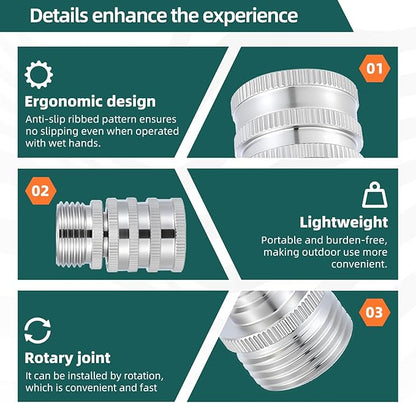 Quick Connect Hose Fittings，2025 upgraded version Garden Hose Quick Disconnect Set， Universal Fit 3/4 Inch GHT Stainless Steel, Water Hose Connector，Quick Release Hose Connector，3 Pack，