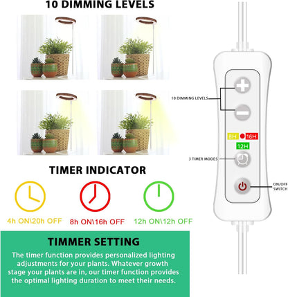yadoker Plant Grow Light, LED Growing Light Full Spectrum for Indoor Plants,Height Adjustable, Automatic Timer, 5V Low Safe Voltage,Idea for Small Plant Light