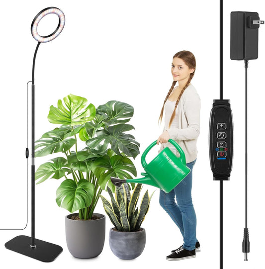 Full Spectrum Grow Light with Stand for Indoor Plants, Floor Plant Light, 3/9/12H Timer, 3 Color Modes, Adjustable Height 16.5–67in, for Large Plants & Home Décor(1 Head)