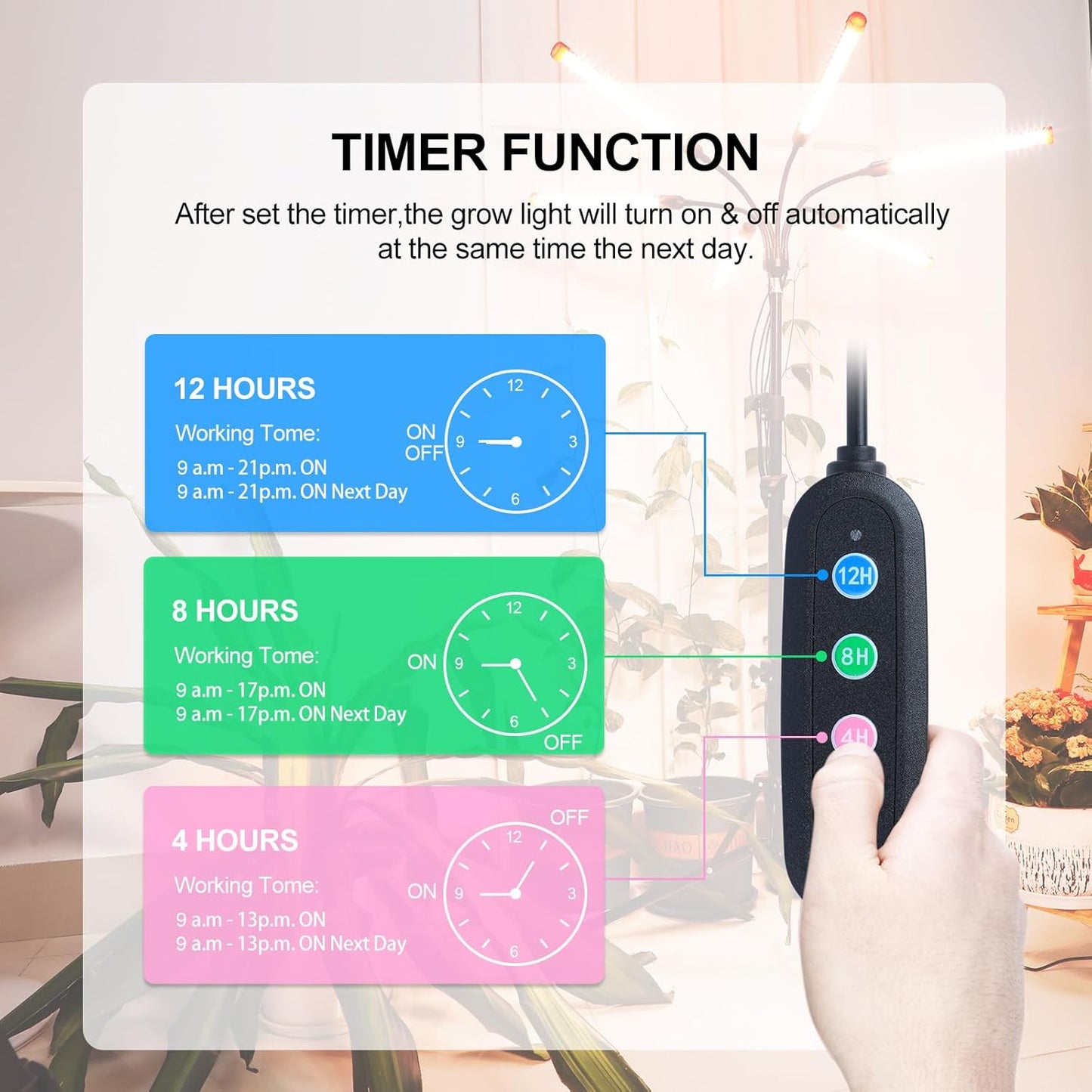 6Head Grow Lights for Indoor Plants, Seed Starting, Vegetables, Bonsai with Tripod Stand and Auto On/Off Timer 4/8/12H, 54W Power Full Spectrum Standing LED Plant Growing Lamps, 360° Gooseneck