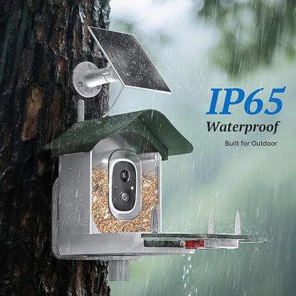 Smart Bird Feeder with Camera, 2K HD AI Identify Birds Species, Bi rd Watching Camera with Solar Panel, Instant Notifications, Ideal Present for Bird Lover, Dark Green