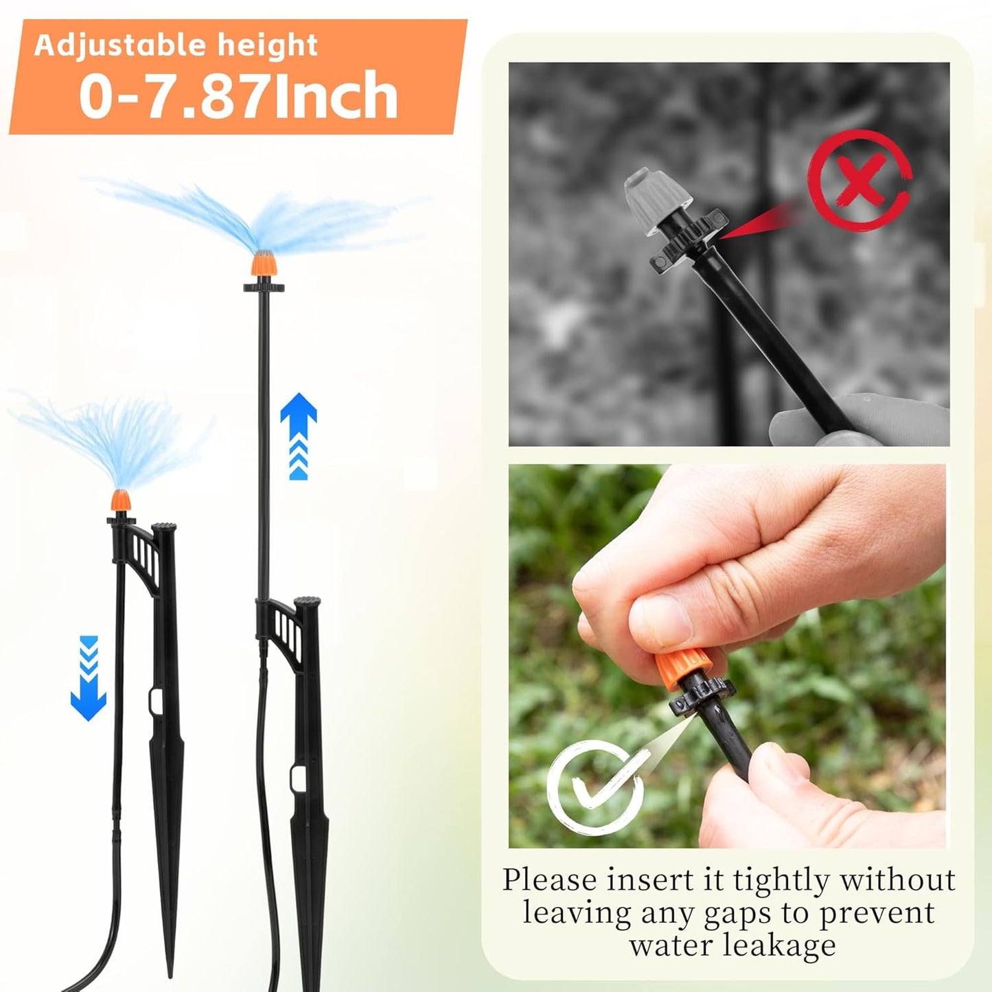 20 Sets 90/180/360 Degree Irrigation Sprinkler Heads with Stake, Drip Micro Spray Emitters with 1/4" Irrigation Tubing on Riser Stake,Micro Spray Sprinkler Stake Assembly for Garden Watering System