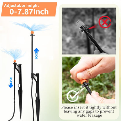 20 Sets 90/180/360 Degree Irrigation Sprinkler Heads with Stake, Drip Micro Spray Emitters with 1/4" Irrigation Tubing on Riser Stake,Micro Spray Sprinkler Stake Assembly for Garden Watering System