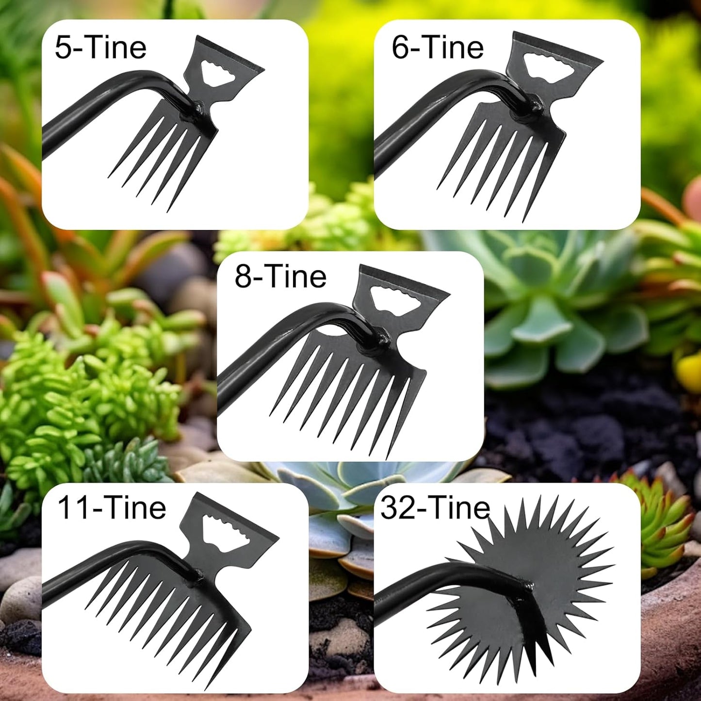 2 Pack Uprooting Weed Pulling Tools,Garden Hand Weeder Tools, Manual Multifunctional Weeders Gardening Tools for Yard and Garden(5Tines+6Tines)