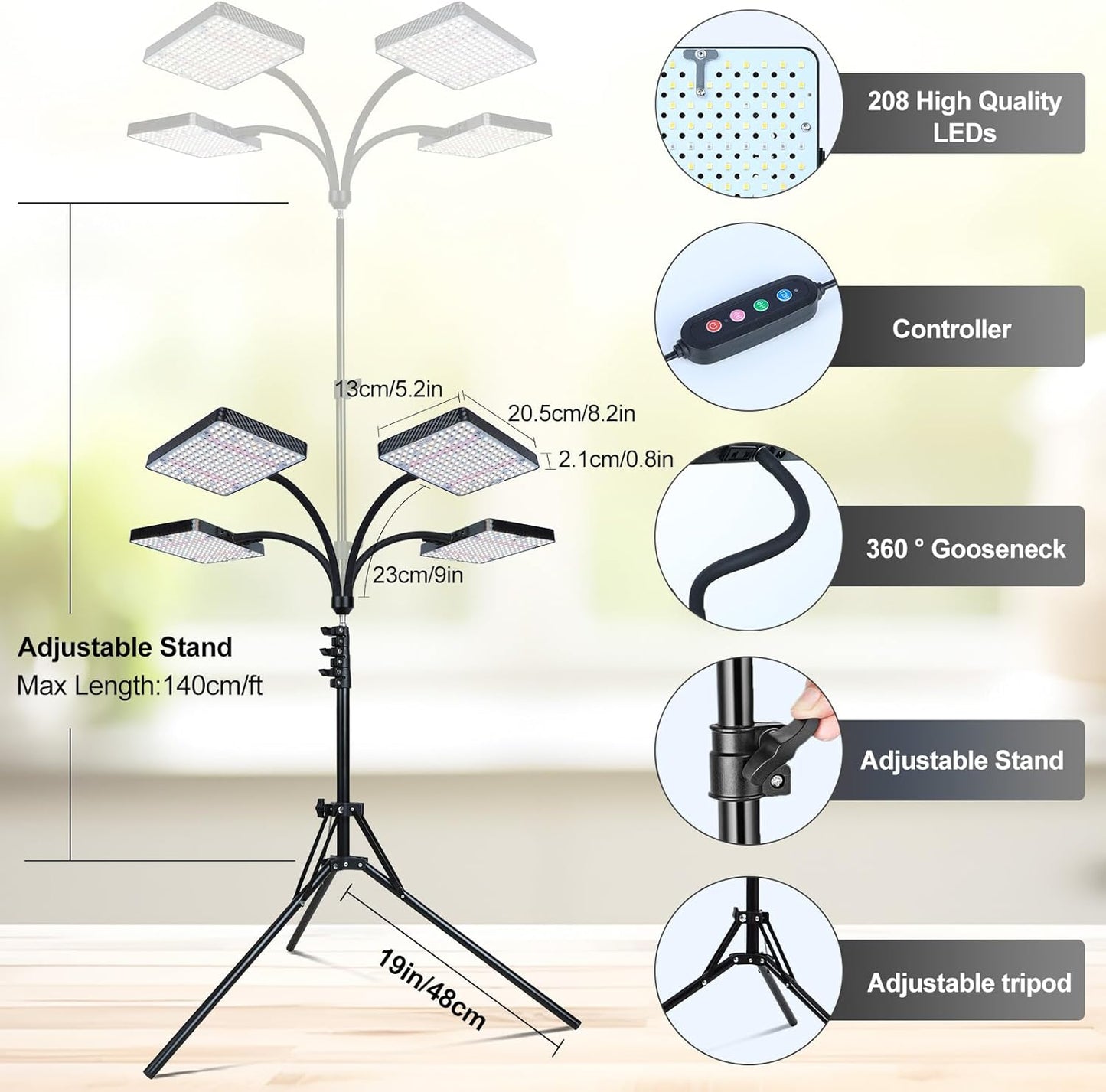 Grow Light with Stand, Orchbloom Grow Lights for Indoor Plants 100W, Natural Sunlight Full Spectrum Plant Growing Lamps for Houseplants & Bonsai Tree, 4/8/12 Hr Timer Plant Light Auto On/Off Everyday