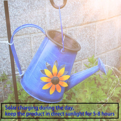 Blue Solar Watering Can with Light,Solar Powered Waterfall Lights 1 Pack 60 LED(Includes Shepherd Hook) for Garden,Yard, Path, Christmas Holiday Decoration