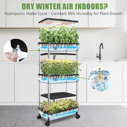 66-Pod Indoor Hydroponic Growing System + 3 Free Seeds Starter Kit (Lettuce, Salad Mixed, Basil Seeds) – Dual 53W Full-Spectrum LED, 10-L Water Tank, 3-Tier Grow Pods